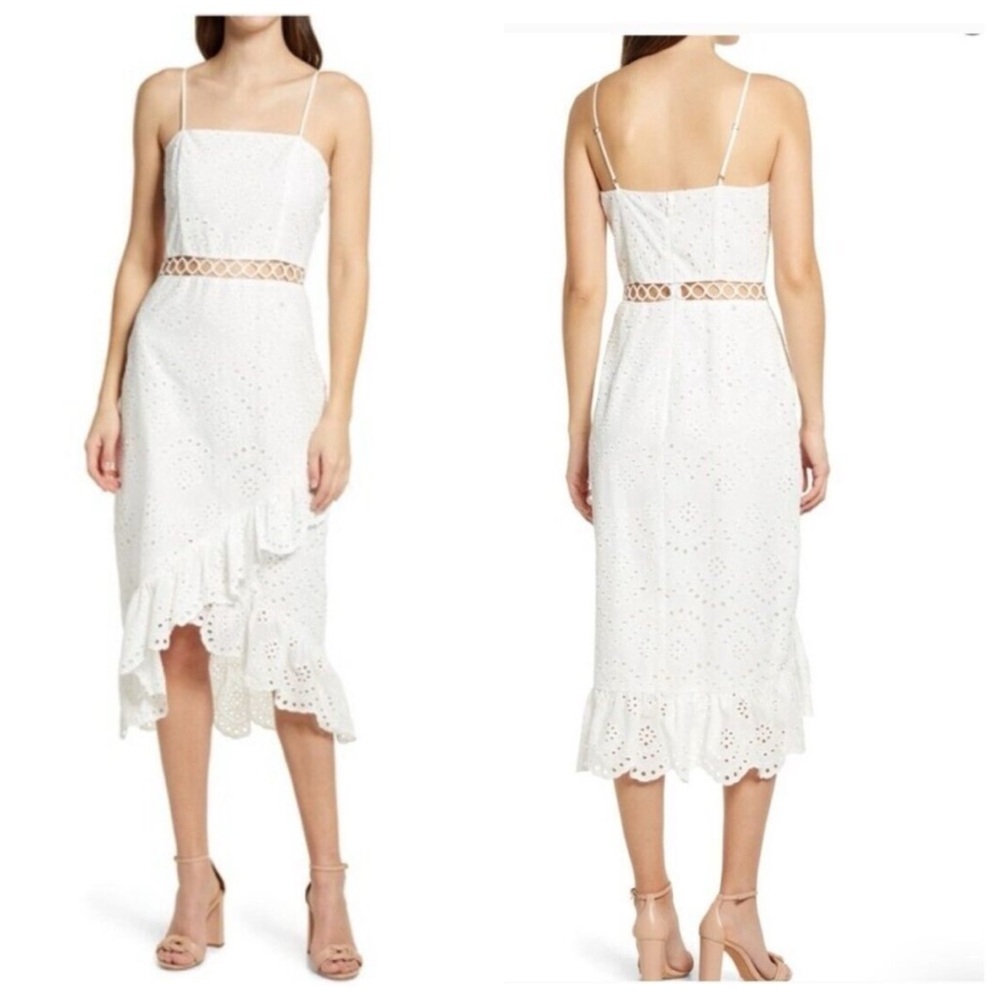 Sam Edelman White Eyelet Ruffled‎ Tulip Hem Dress Size 8